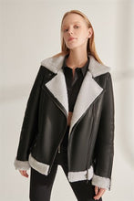 Load image into Gallery viewer, Women&#39;s Black Sport Shearling Leather Jacket
