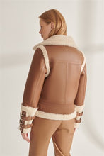 Load image into Gallery viewer, Women&#39;s Sports Brown Shearling Leather Jacket
