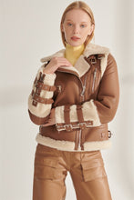 Load image into Gallery viewer, Women&#39;s Sports Brown Shearling Leather Jacket
