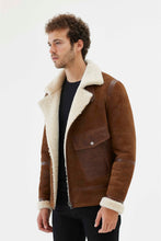 Load image into Gallery viewer, Men&#39;s Aviator Brown and White Shearling Leather Jacket
