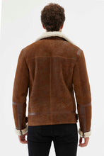 Load image into Gallery viewer, Men&#39;s Aviator Brown and White Shearling Leather Jacket
