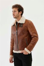 Load image into Gallery viewer, Men&#39;s Distressed Brown Shearling Leather Jacket

