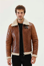 Load image into Gallery viewer, Men&#39;s Distressed Brown Shearling Leather Jacket
