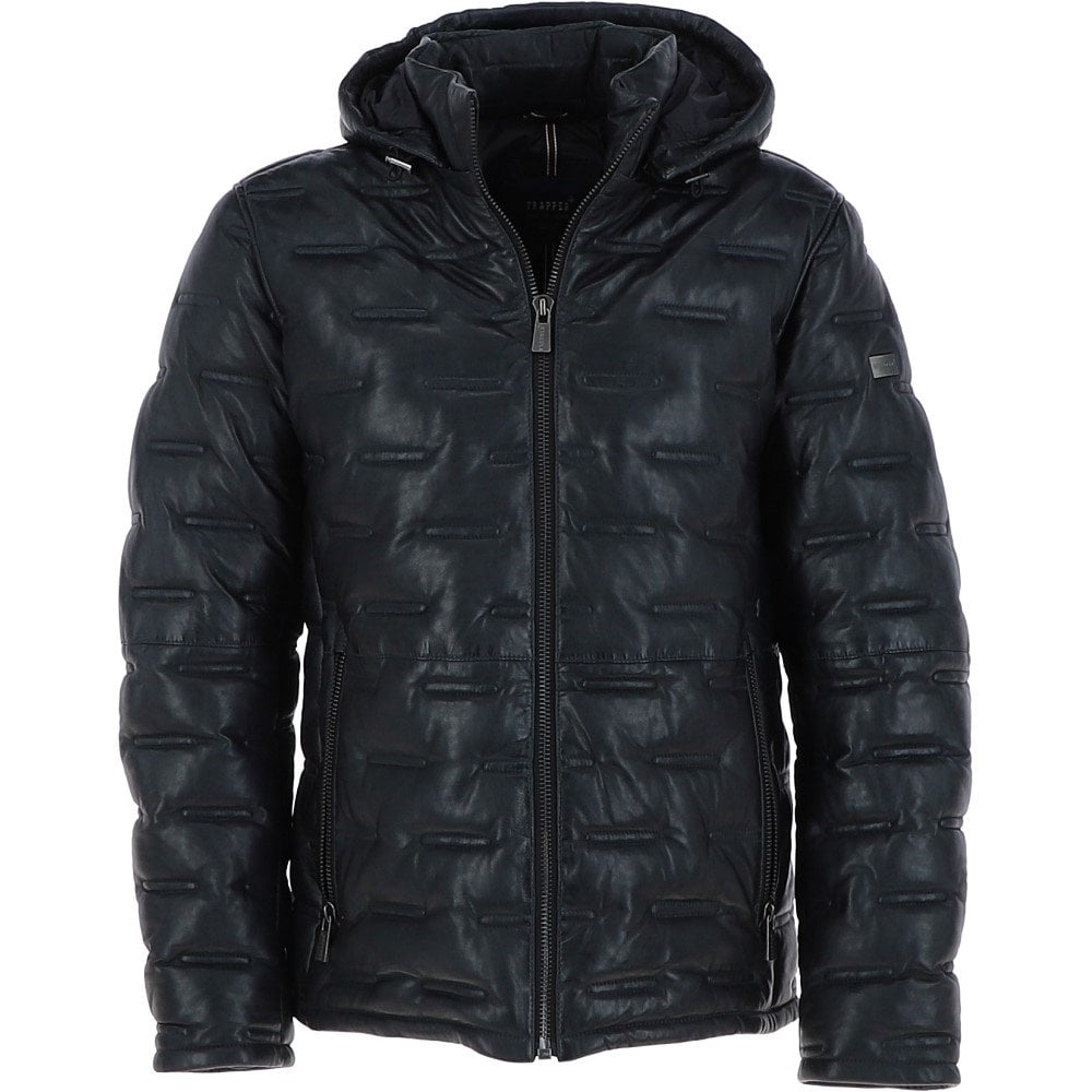 Men's Leather Detachable Hood Puffer Jacket