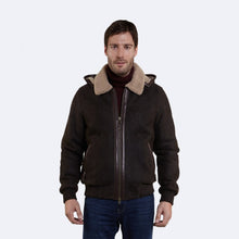 Load image into Gallery viewer, Men&#39;s Dark Brown Suede Shearling Leather Jacket
