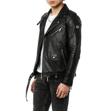 Load image into Gallery viewer, Men&#39;s Deep Black Biker Leather Jacket
