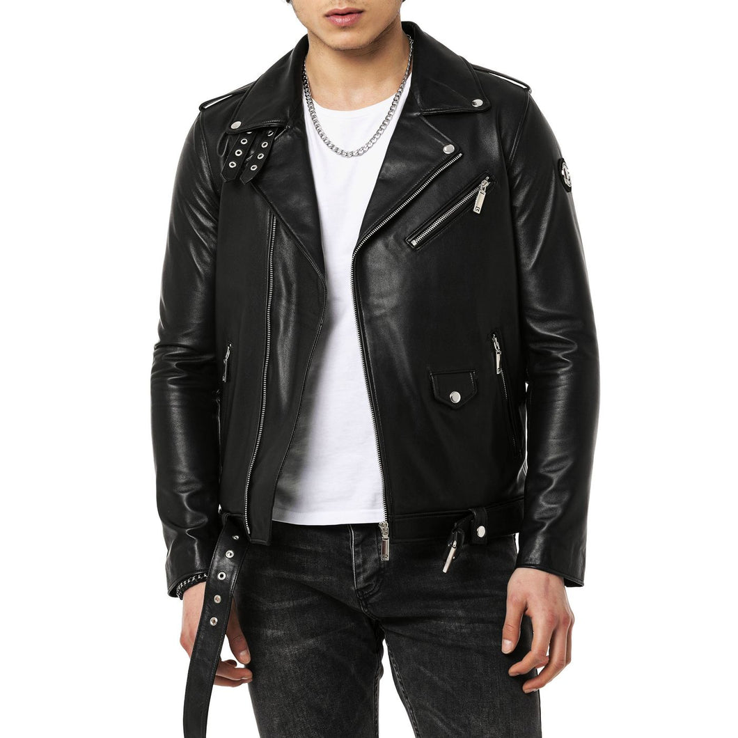 Men's Deep Black Biker Leather Jacket