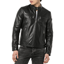 Load image into Gallery viewer, Men&#39;s Black Biker Leather Jacket
