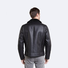 Load image into Gallery viewer, Men&#39;s Shiny Black Shearling Leather Jacket
