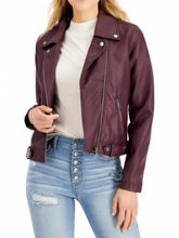Load image into Gallery viewer, Women Magenta Zipper Biker Leather Jacket
