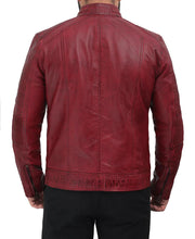 Load image into Gallery viewer, Men&#39;s Cafe Racer Distressed Red Leather Jacket
