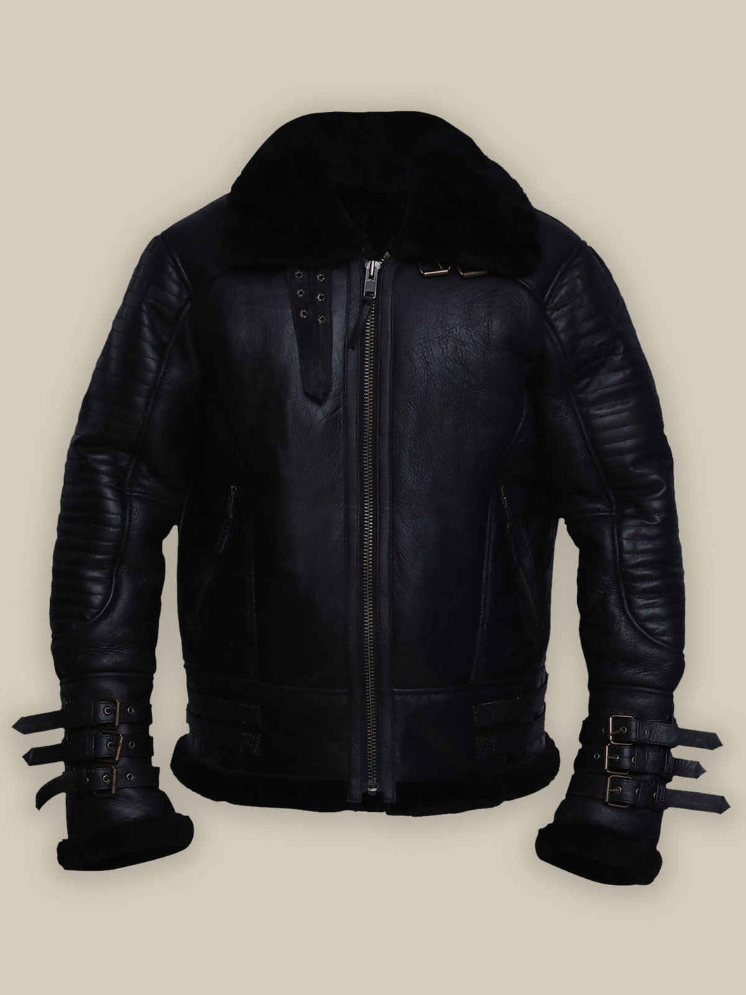Men Black Shear Shirt Collar Shearling Jacket – Boneshia