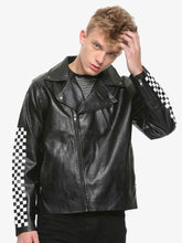Load image into Gallery viewer, Mens Lapel Collar Checkered Leather Jacket
