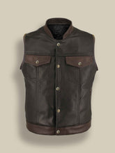 Load image into Gallery viewer, Men Black Two Tone Biker Leather Vest - Boneshia.com
