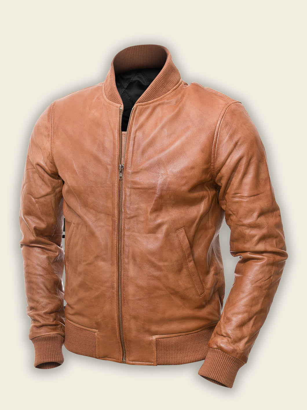 Men Brown Bomber Leather Jacket – Boneshia