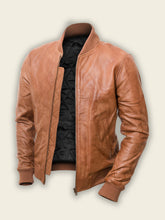 Load image into Gallery viewer, Men Brown Bomber Leather Jacket – Boneshia
