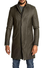 Load image into Gallery viewer, Men Stylish Army Green Leather Overcoat – Boneshia
