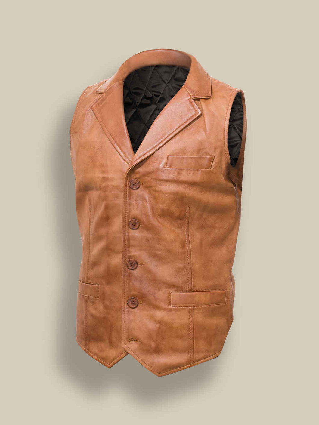 Men Tan Brown Vest - Brown Leather Vest