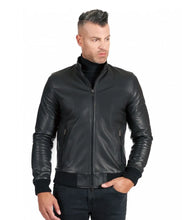 Load image into Gallery viewer, Black nappa lamb leather bomber jacket
