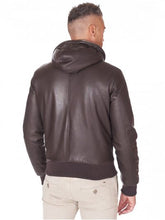 Load image into Gallery viewer, Brown Mens Lambskin Leather Biker Hooded Collar Jacket
