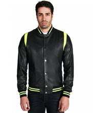 Load image into Gallery viewer, Black Real Leather Bomber Jacket for Men
