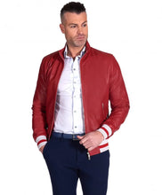 Load image into Gallery viewer, Men&#39;s Authentic Red Bomber Leather Jacket
