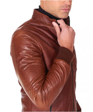 Load image into Gallery viewer, Men&#39;s Shiny Brown Bomber Leather Jacket
