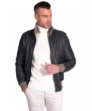 Load image into Gallery viewer, Men&#39;s Vintage Style Black Bomber Leather Jacket

