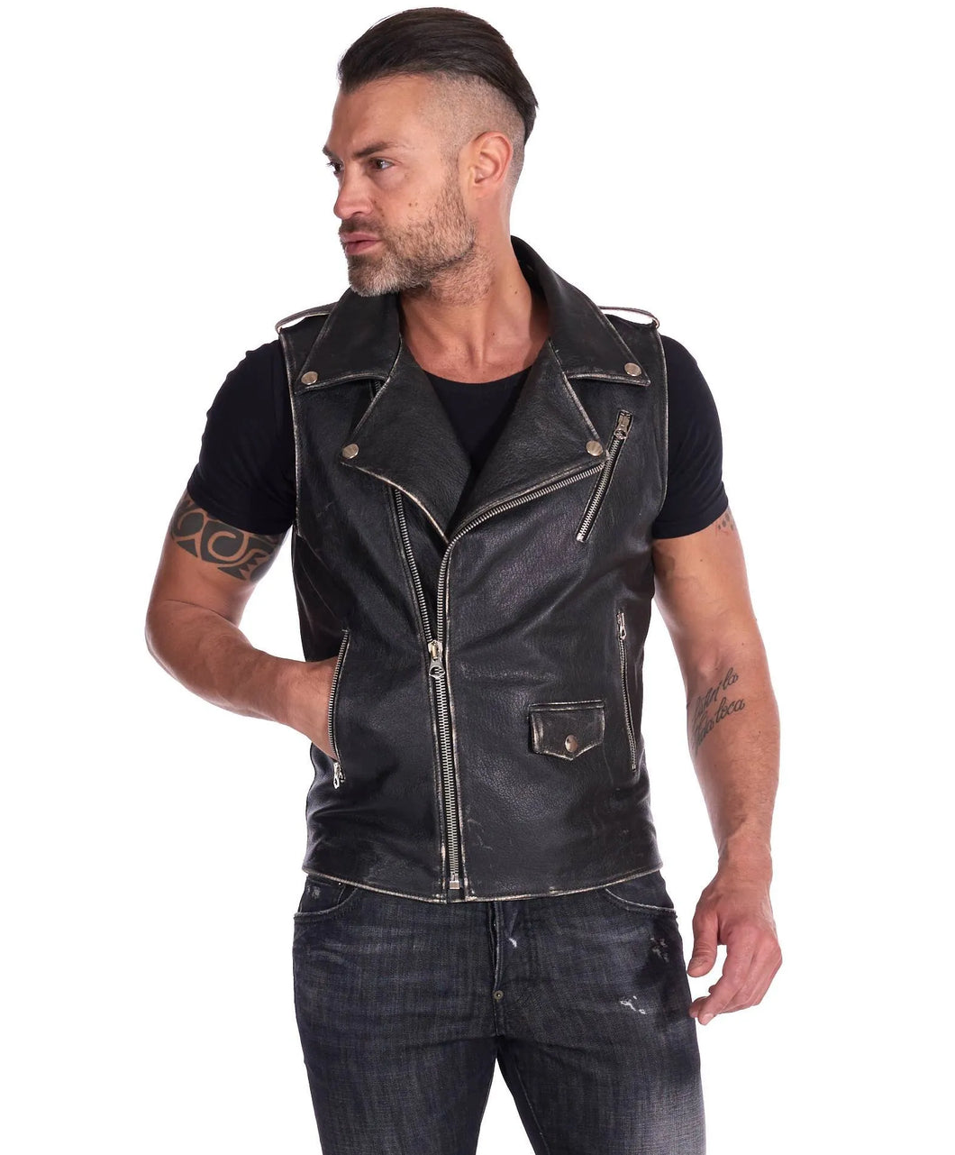 Black Lambskin Leather Perfect Black Vest