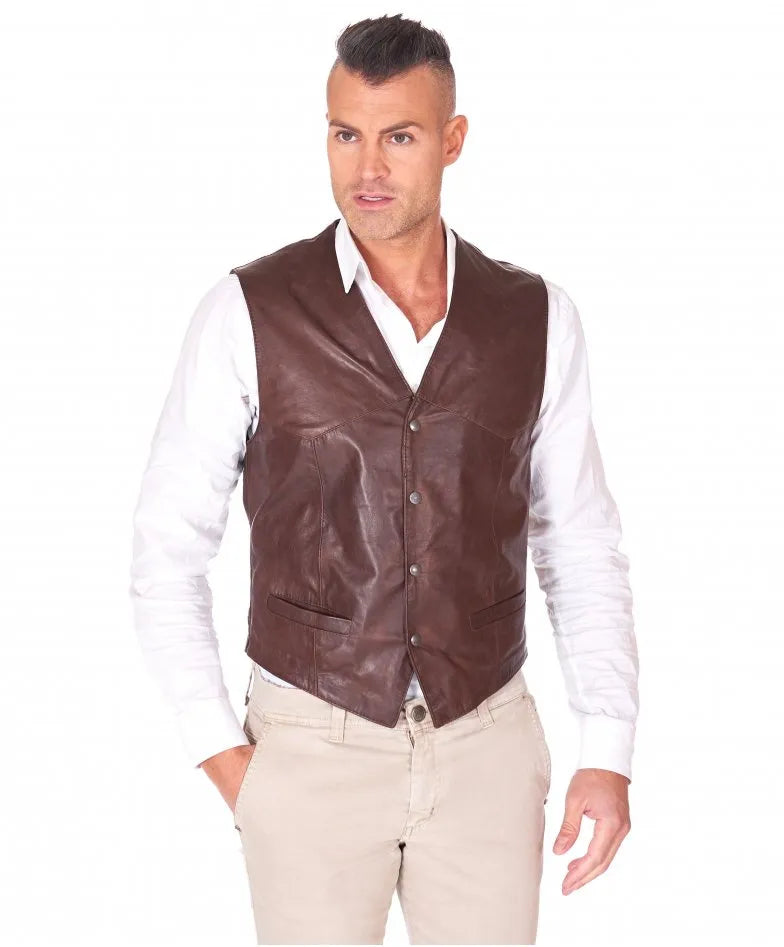 Men's Classic Brown Real Leather Vest