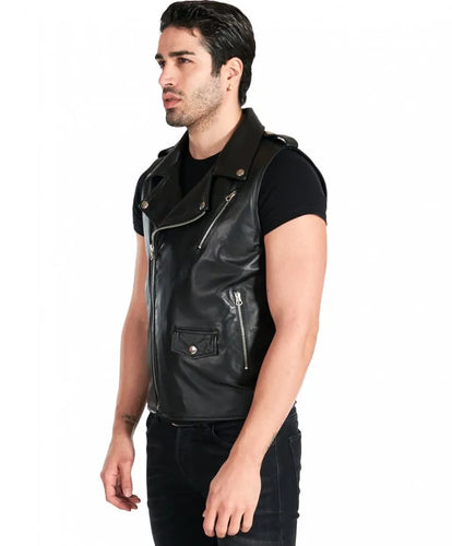 Mens Black Perfecto Biker Leather Vest - Boneshia