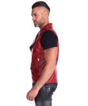Load image into Gallery viewer, Mens Red Biker Leather Vest - Boneshia
