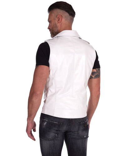 Mens White Perfecto Biker Leather Vest
