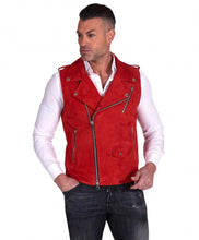 Load image into Gallery viewer, Mens Red Biker Suede Leather Vest - Boneshia

