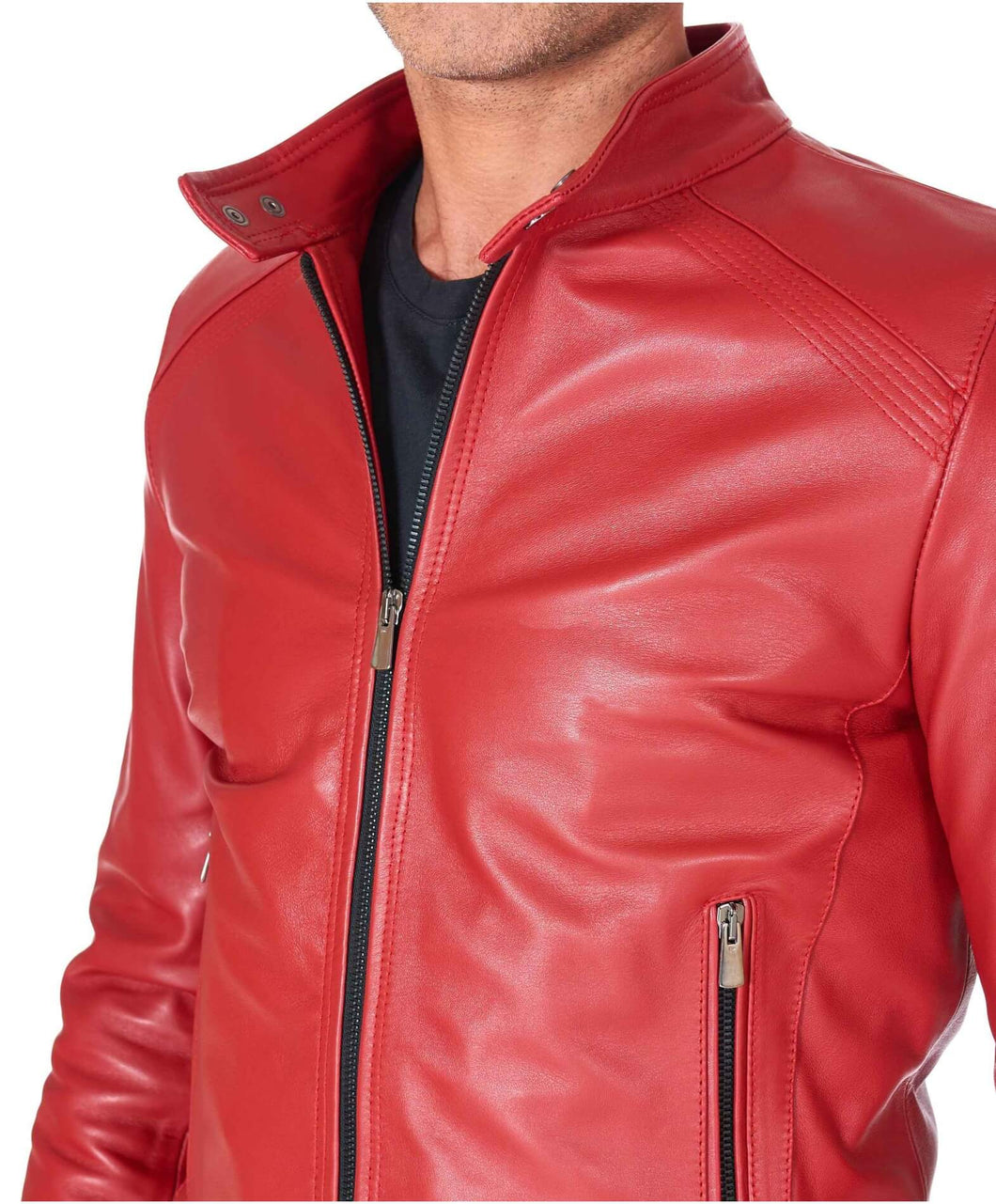 Stylish Mens Red leather biker jacket