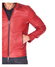 Load image into Gallery viewer, Stylish Mens Red leather biker jacket
