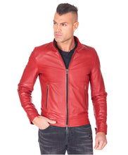 Load image into Gallery viewer, Stylish Mens Red leather biker jacket
