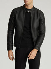 Load image into Gallery viewer, Mens Dark Black Cafe Racer Leather Jacket
