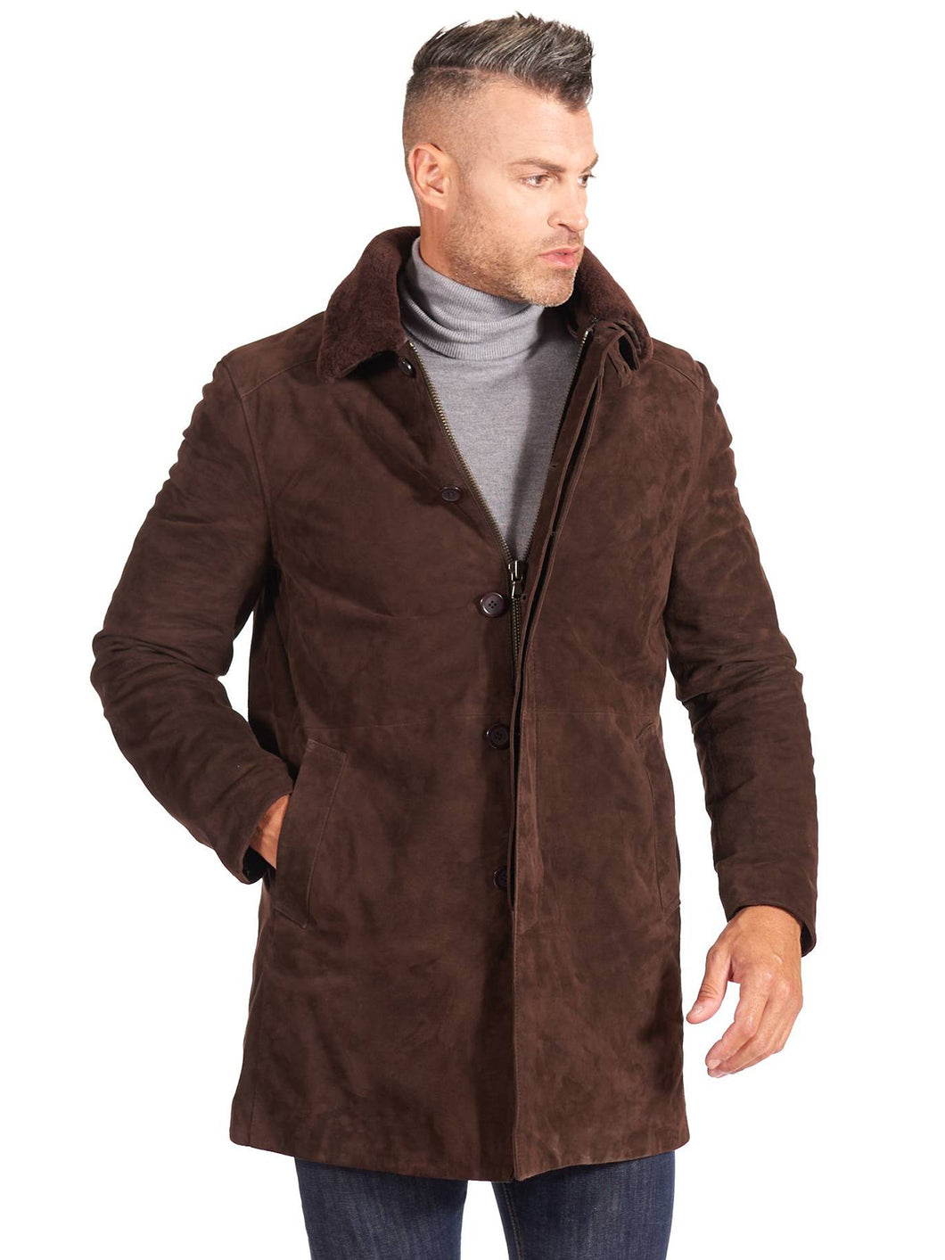 Dark brown suede leather coat