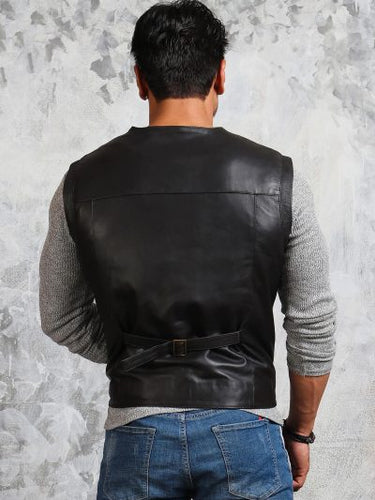 Black Real Leather Vest For Mens