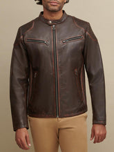 Load image into Gallery viewer, Mens Biker Brown Leather Jacket - Boneshia

