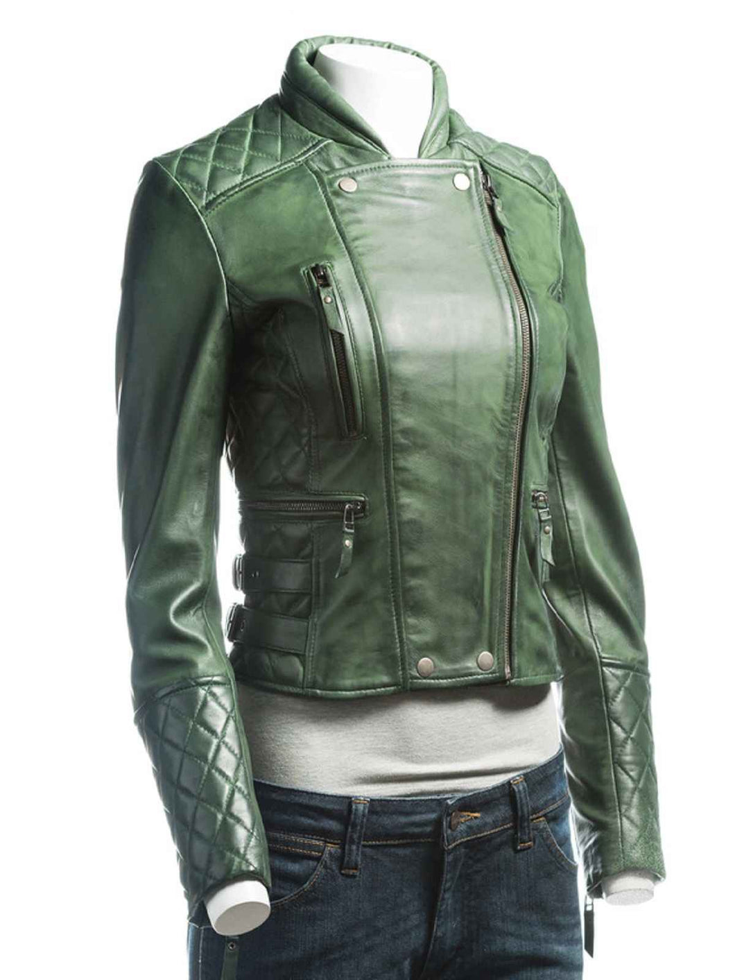 Womens Zipper Hunter Green Leather Jacket