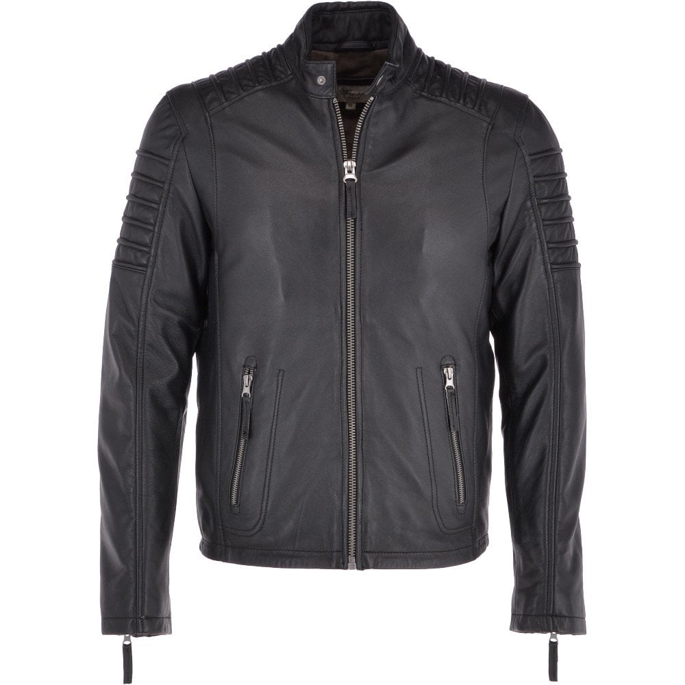 Men's Quilted Real Leather Cafe Racer Jacket