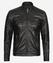 Load image into Gallery viewer, Mens Black Cafe Racer Leather Jacket
