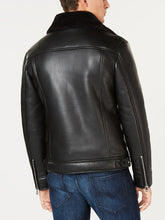 Load image into Gallery viewer, Mens Shearling Black Faux Leather Leather Jacket
