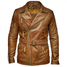 Load image into Gallery viewer, Men&#39;s Brown Ruffle Biker Coat Real Sheepskin Leather
