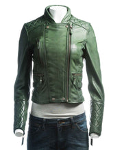 Load image into Gallery viewer, Womens Zipper Hunter Green Leather Jacket
