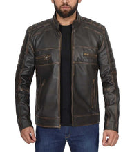 Load image into Gallery viewer, Men&#39;s Dark Brown Cafe Racer Real Leather Jacket
