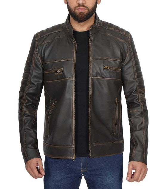 Men's Dark Brown Cafe Racer Real Leather Jacket