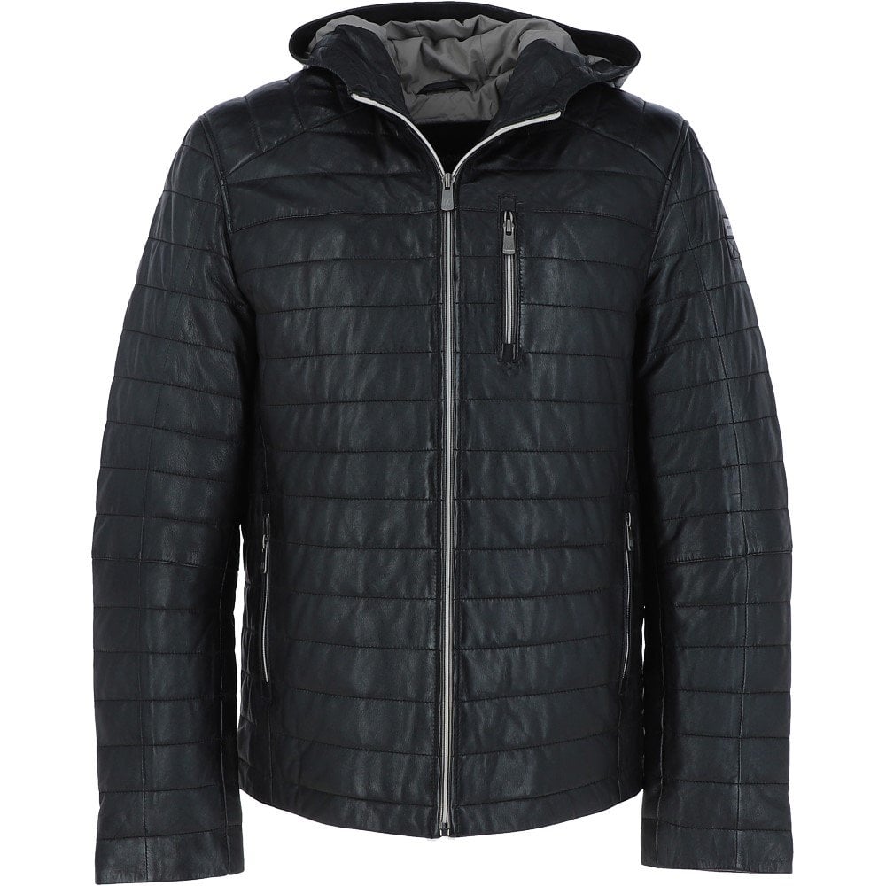 Men's Quilted Hooded Real Leather Jacket